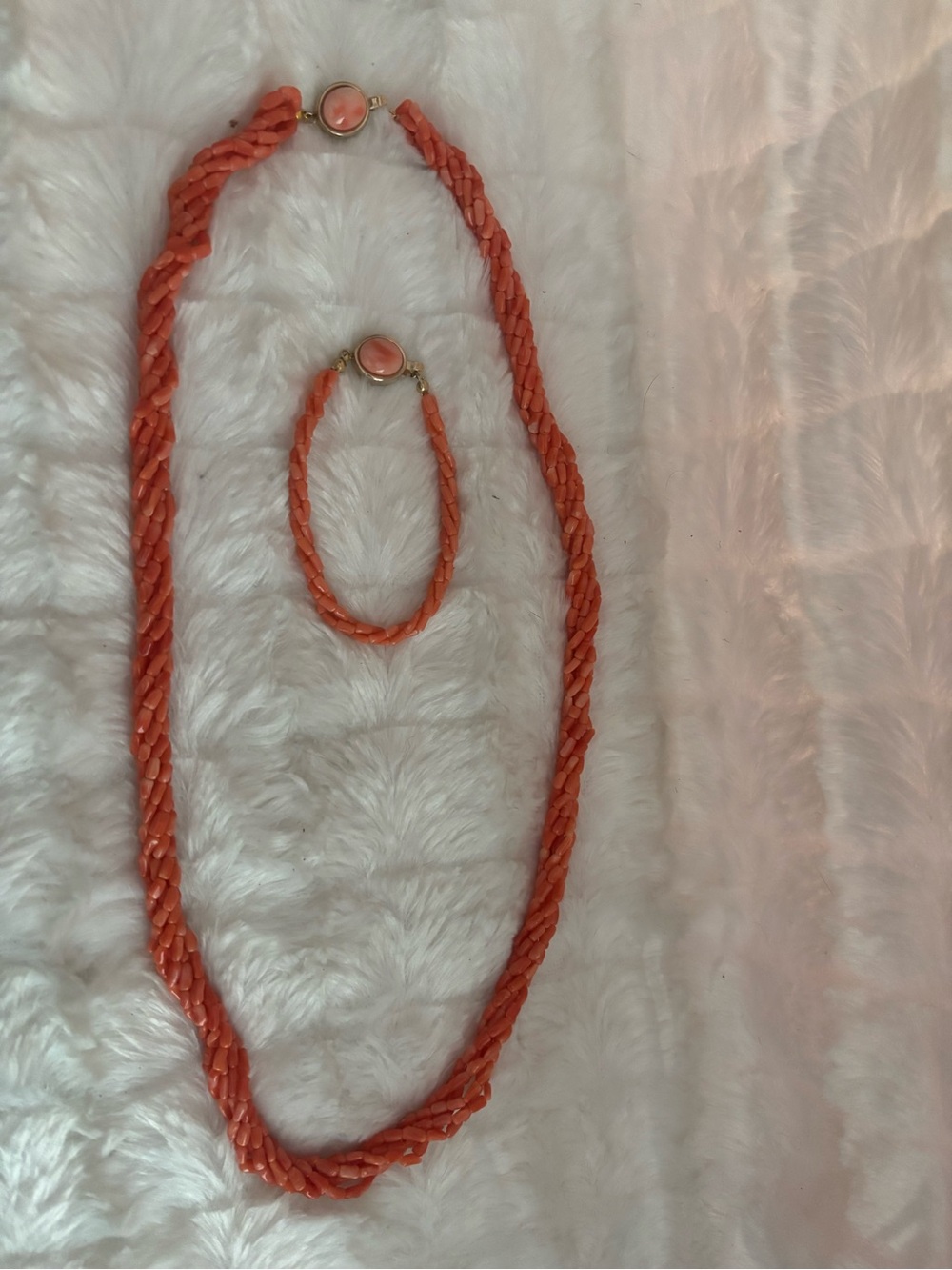 Vintage Coral Braided Bead Necklace and Bracelet Set - Women Jewelry